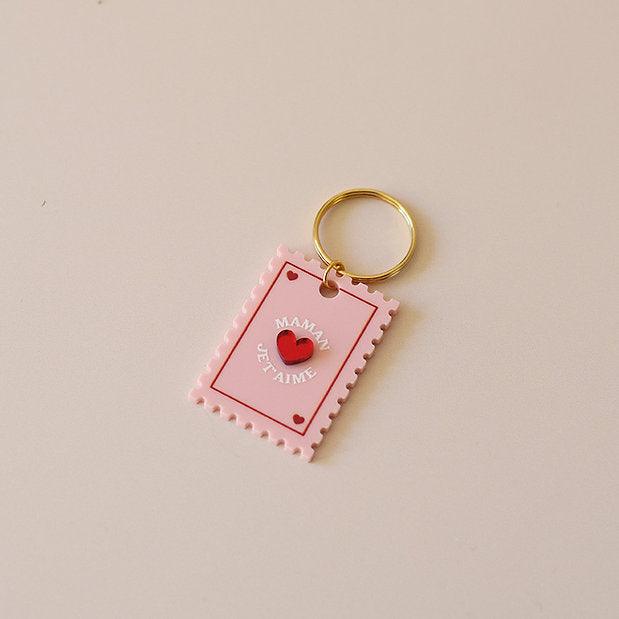 Porte clés timbre "Maman je t'aime"