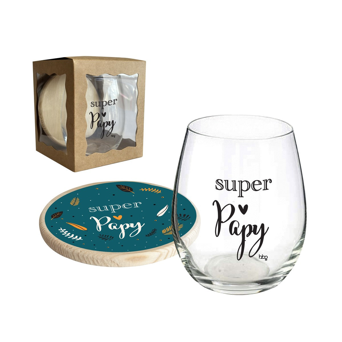 Verre et Dessous de Verre "Super Papy"