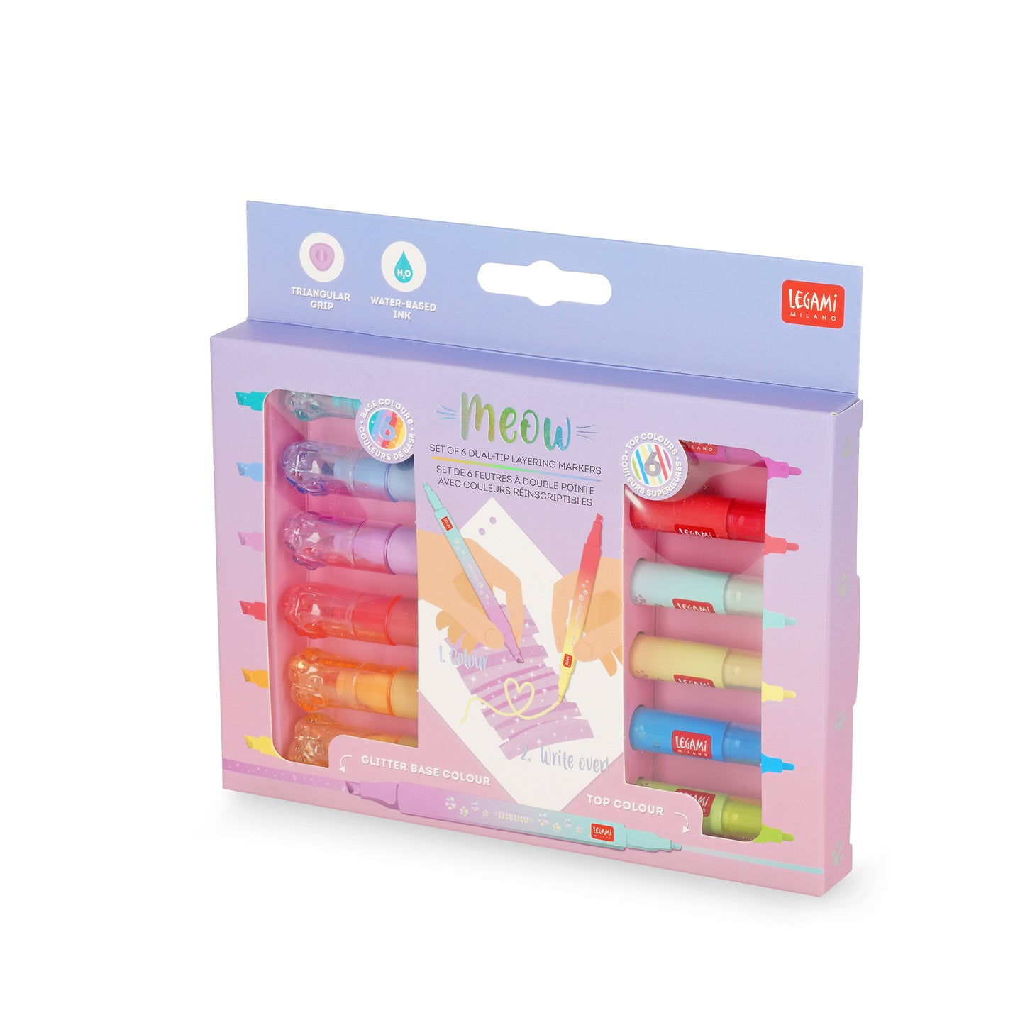 Set 6 feutres double pointe avec couleurs réinscriptibles