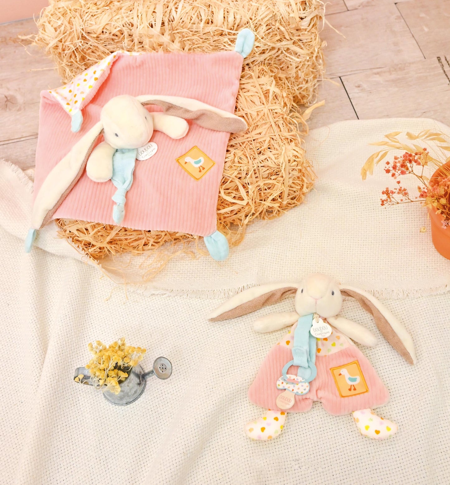 Doudou plat rose - LAPIN CIBOULETTE- 27 cm