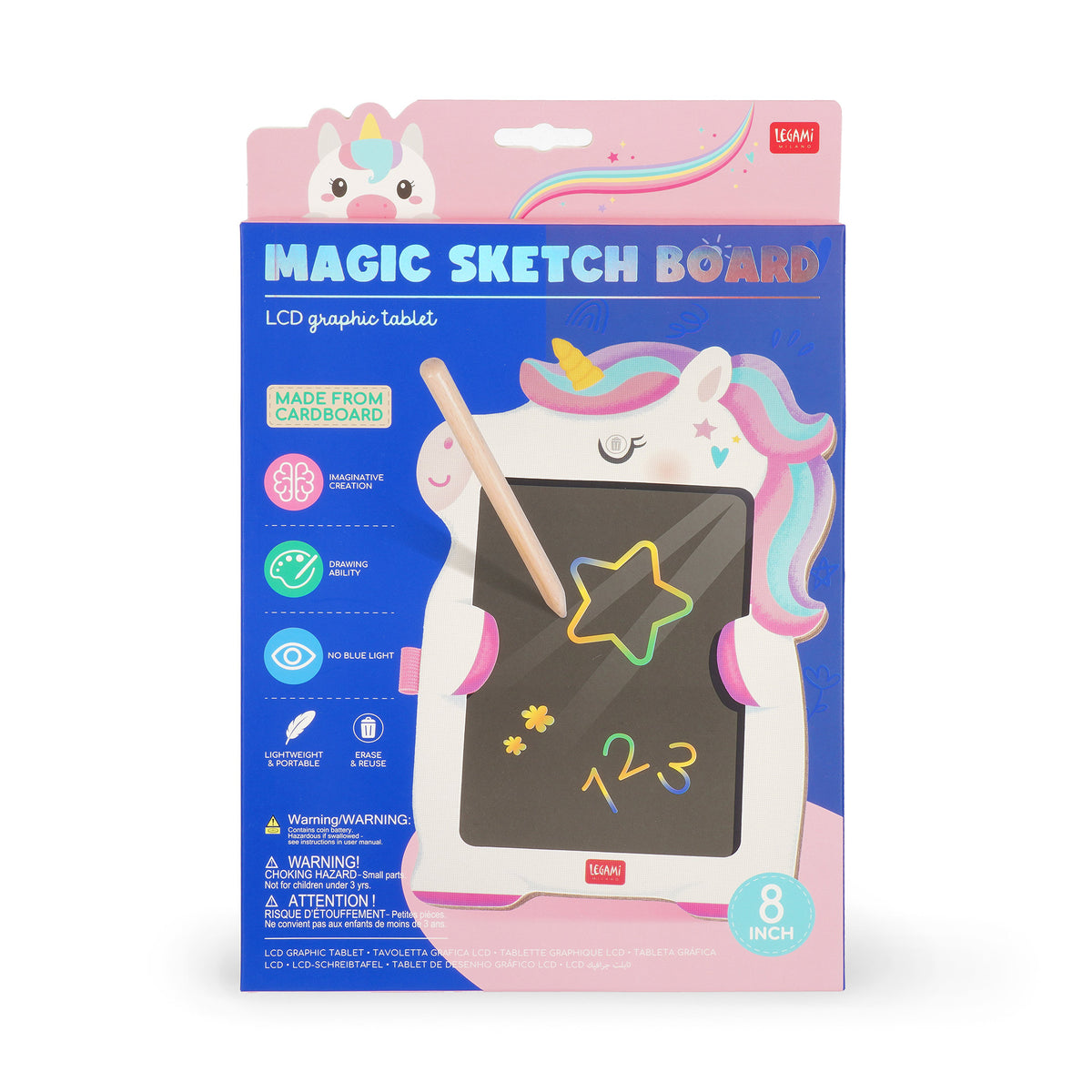 Ardoise Portable LCD en Carton - Licorne - Magic Sketch Board