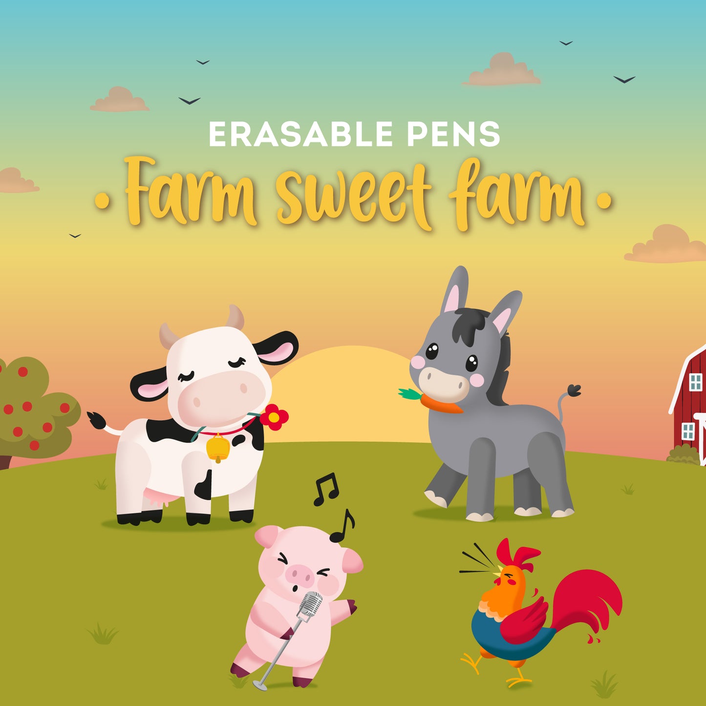 Set de 4 Stylos à Encre Gel Effaçable - Ferme