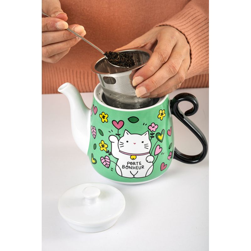 Théière Chat Bonheur + filtre