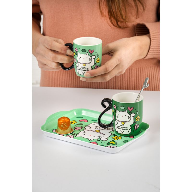 Set 2 tasses café Chat Bonheur