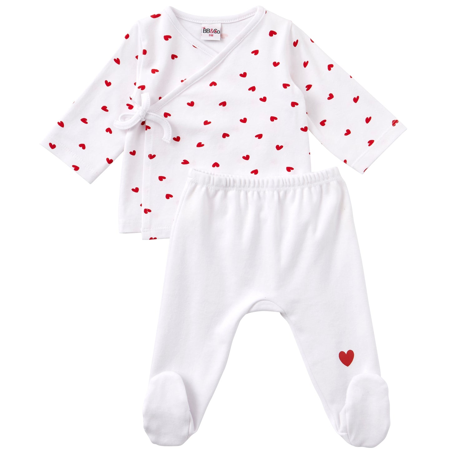 Ensemble cache-cœur + pantalon à pied blanc / cœurs - Divers Tailles