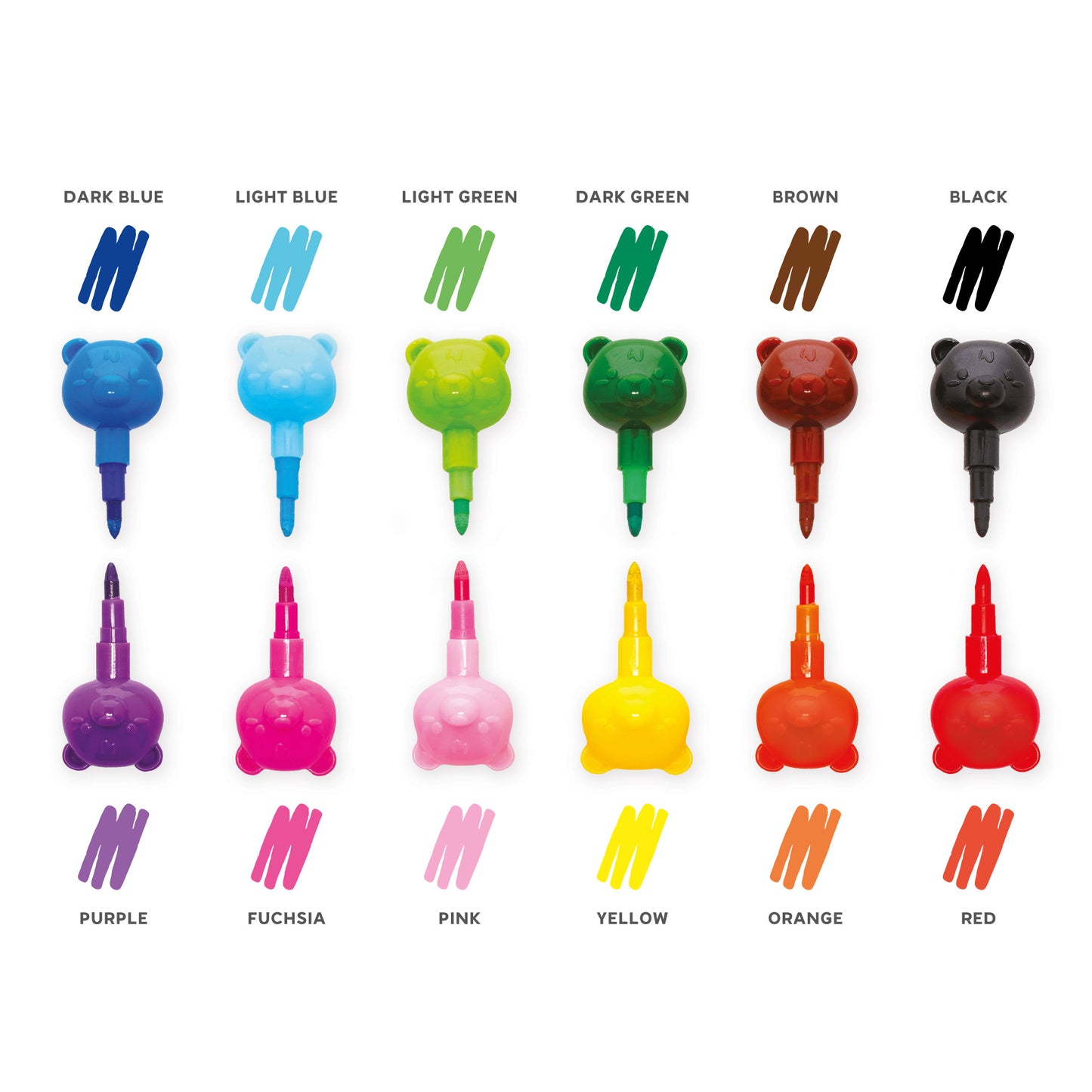 12 Crayons de Couleur Empilables - Teddy Bear