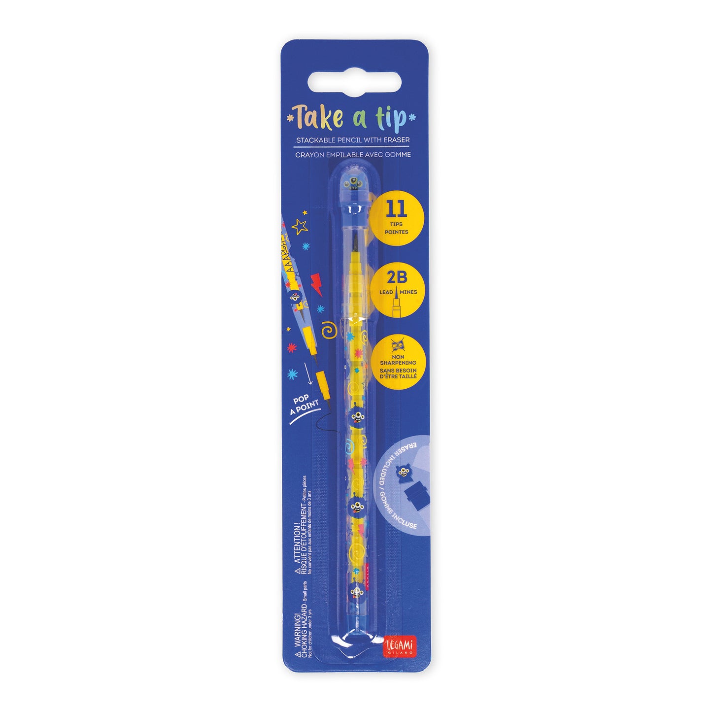 Crayon Empilable avec Gomme - Monstre