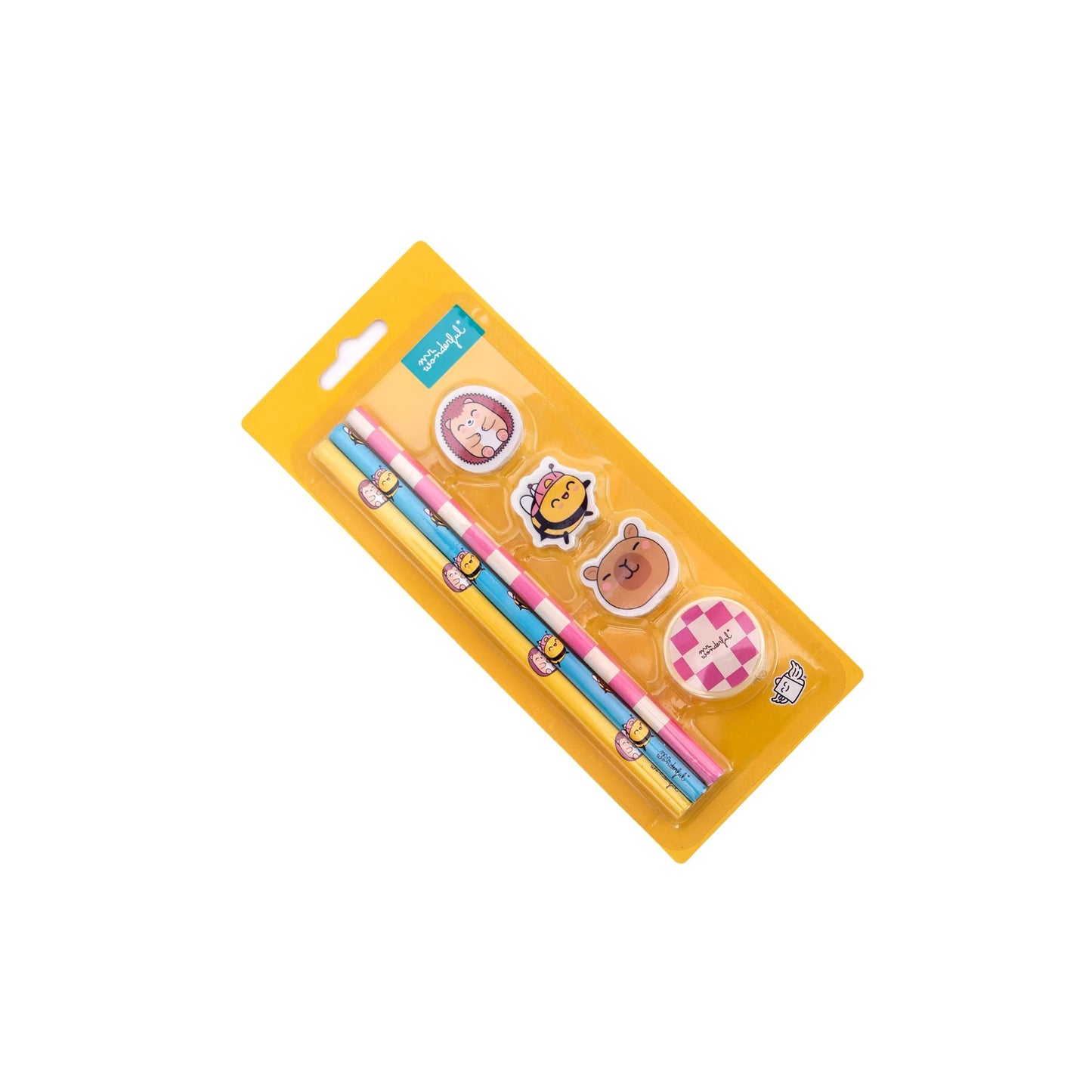 Set de 3 crayons + 3 gommes + 1 taille-crayon – Wonder Comic