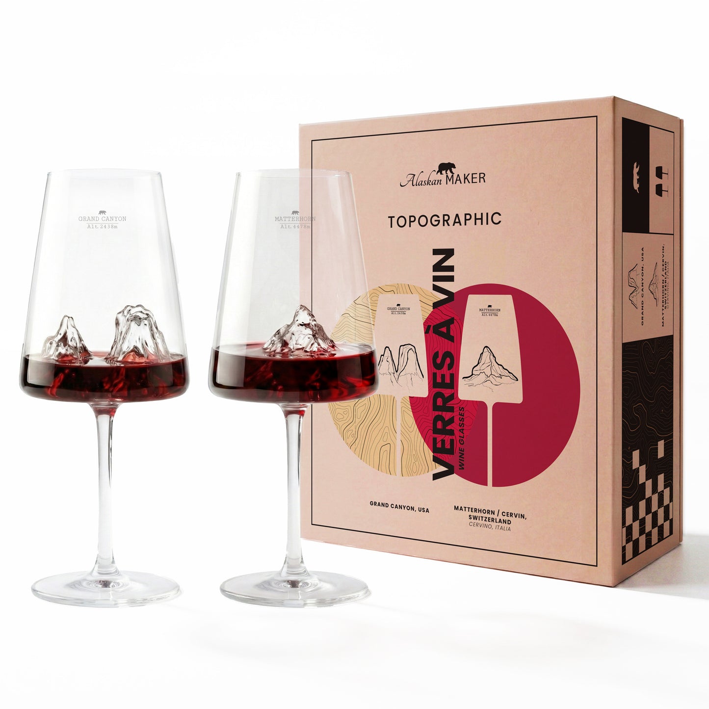 Coffret de 2 verres à vin - Grand Canyon & Matterhorn TOPOGRAPHIC