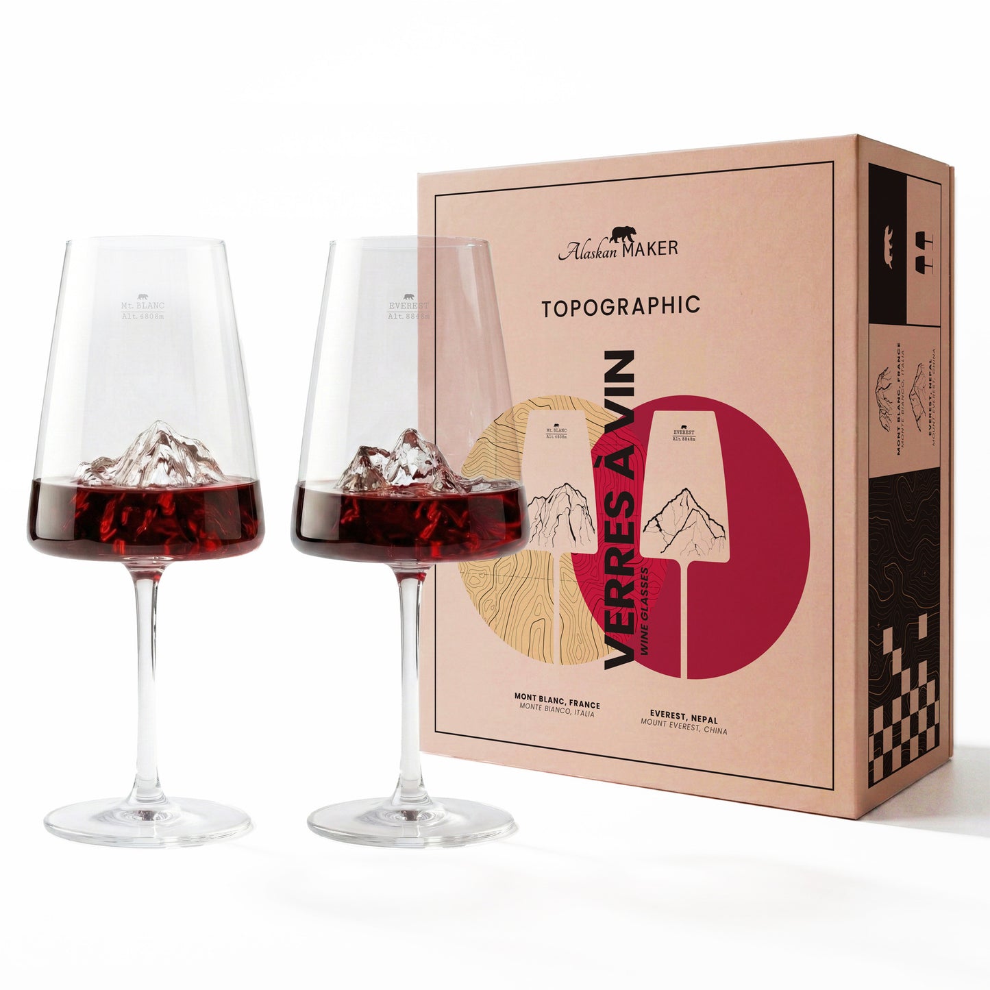 Coffret de 2 verres à vin - Mt Blanc & Everest TOPOGRAPHIC