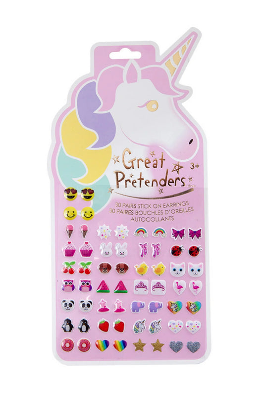 Set de 30 paires de boucles d'oreilles autocollantes Licorne
