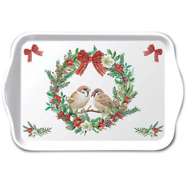 Mini plateau Sparrows in wreath