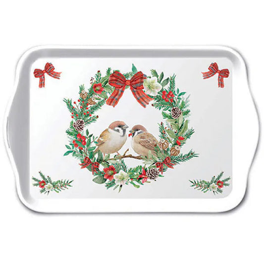 Mini plateau Sparrows in wreath