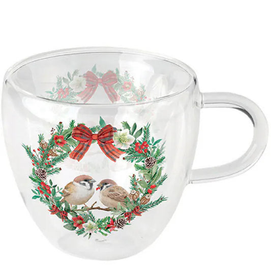 Mug double paroi Sparrows in wreath