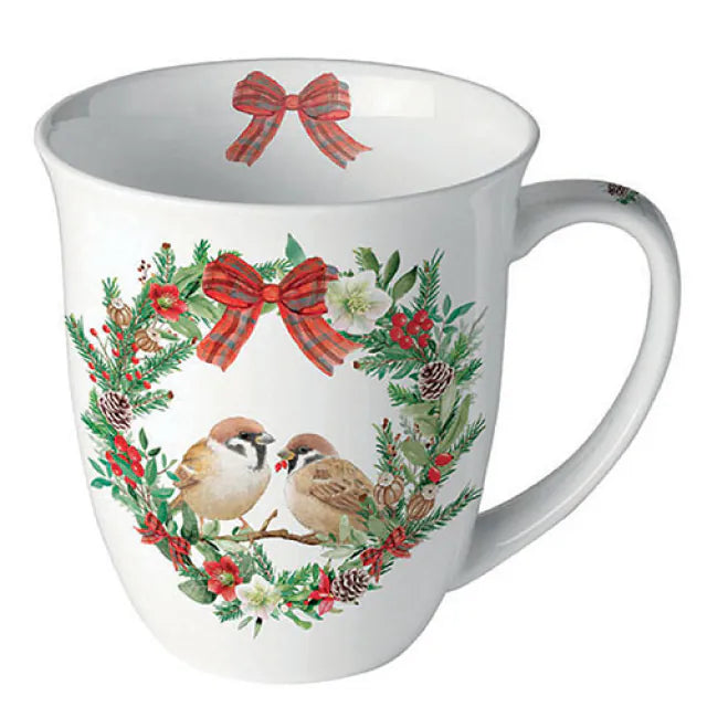 Mug Sparrows in wreath