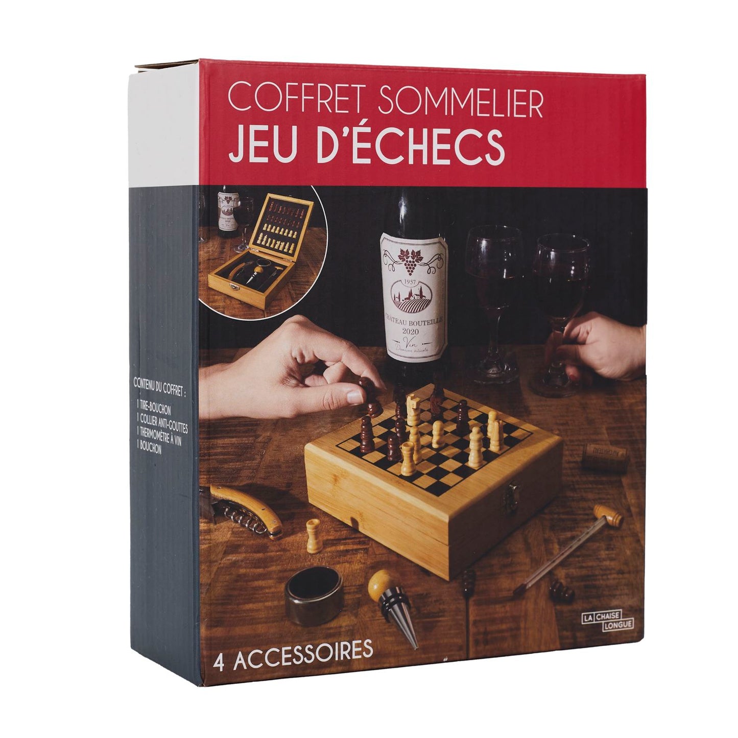 Coffret Vin et Jeu Echec en bambou