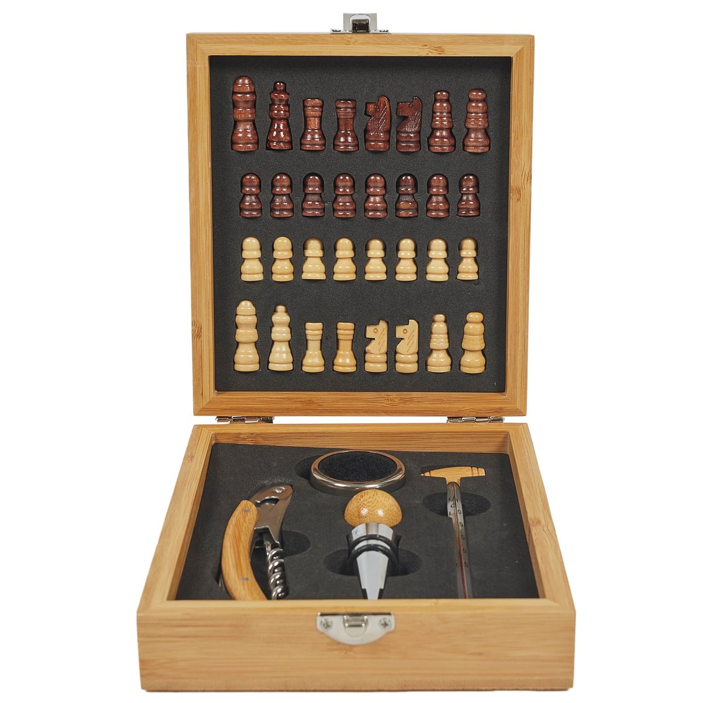 Coffret Vin et Jeu Echec en bambou