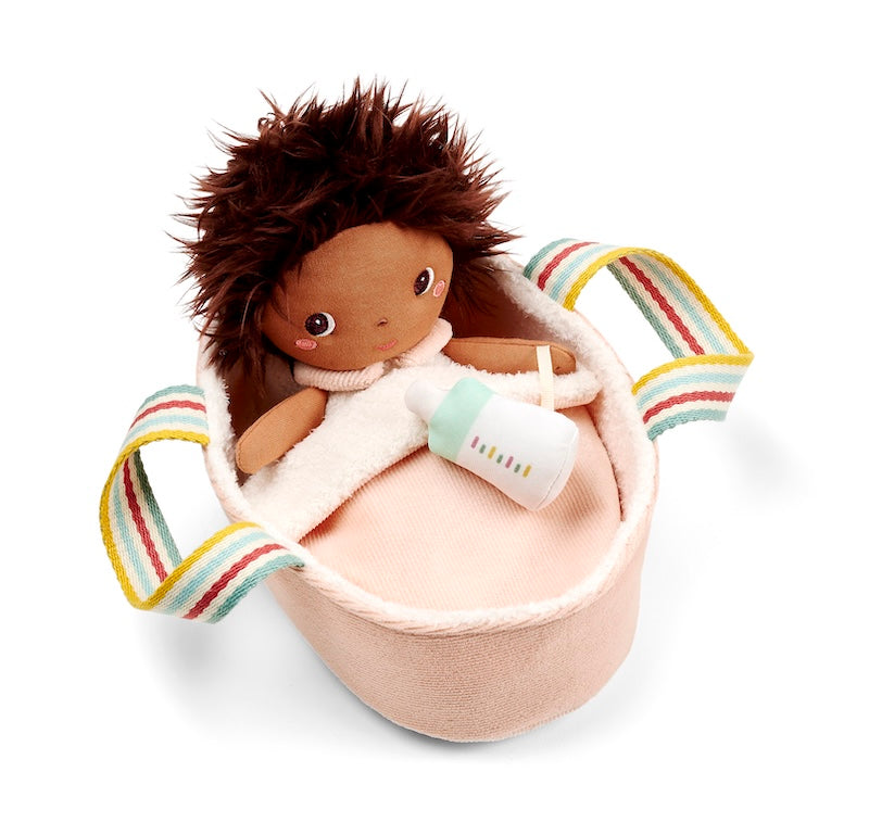 Poupée en tissu Misha et son couffin -  21 cm