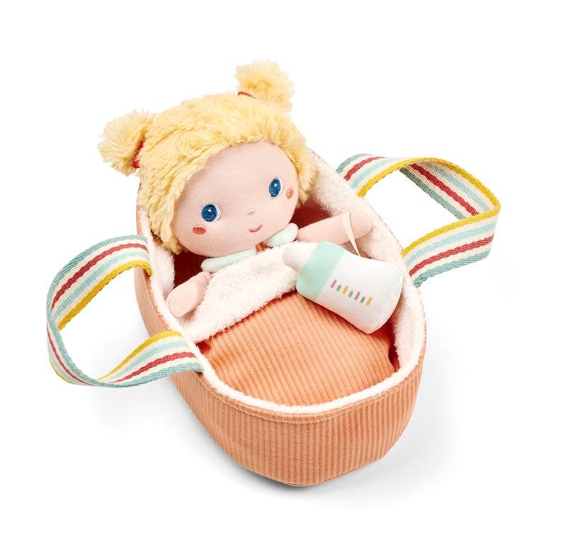 Poupée en tissu Méla et son couffin -  21 cm