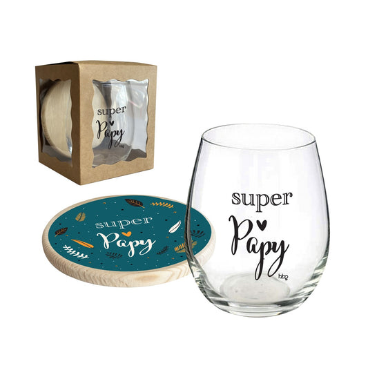 Verre et Dessous de Verre "Super Papy"
