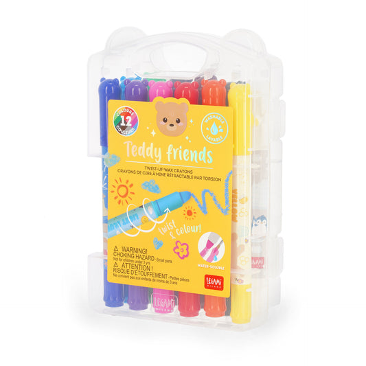 Set de 12 Crayons Gras Rotatifs - Teddy Friends