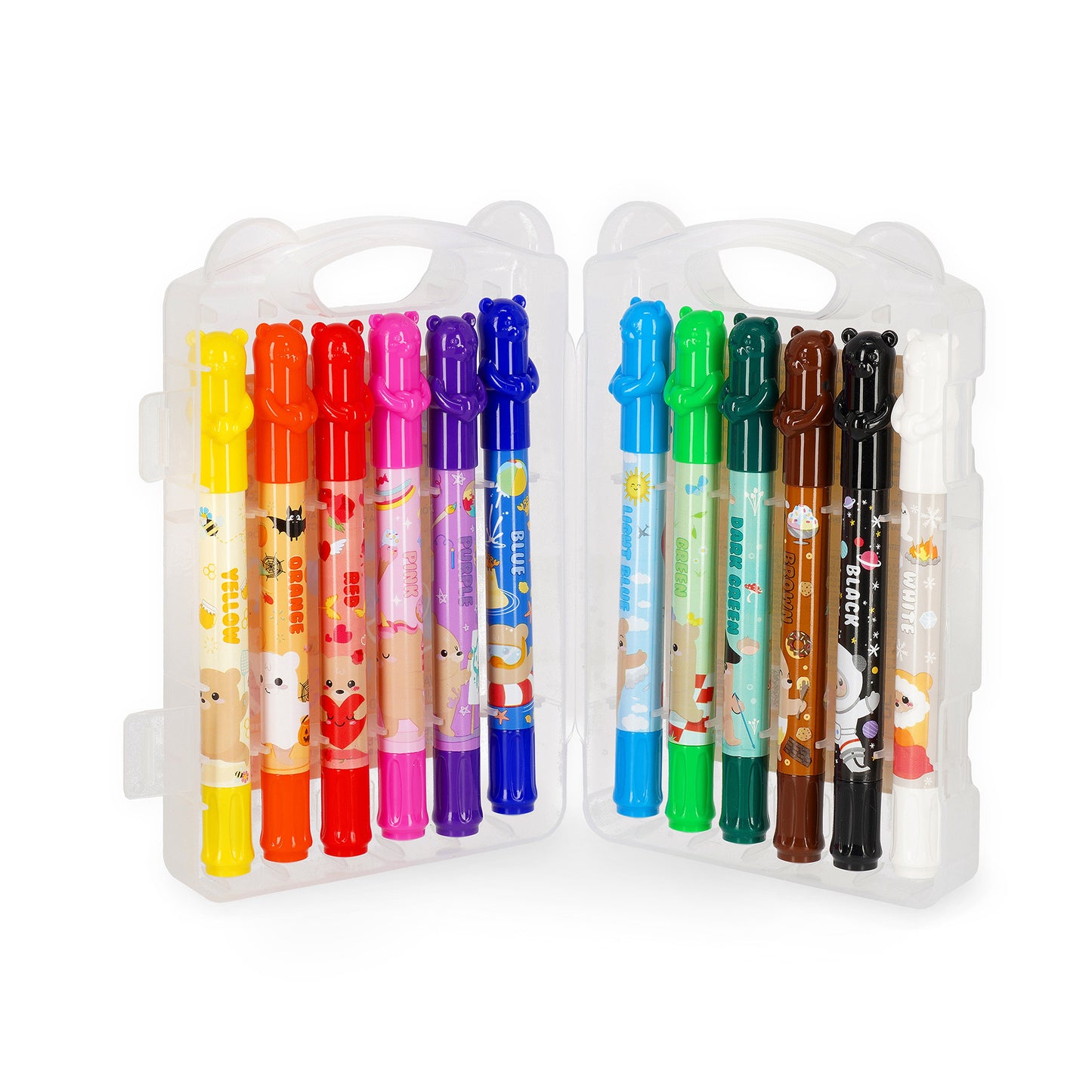 Set de 12 Crayons Gras Rotatifs - Teddy Friends