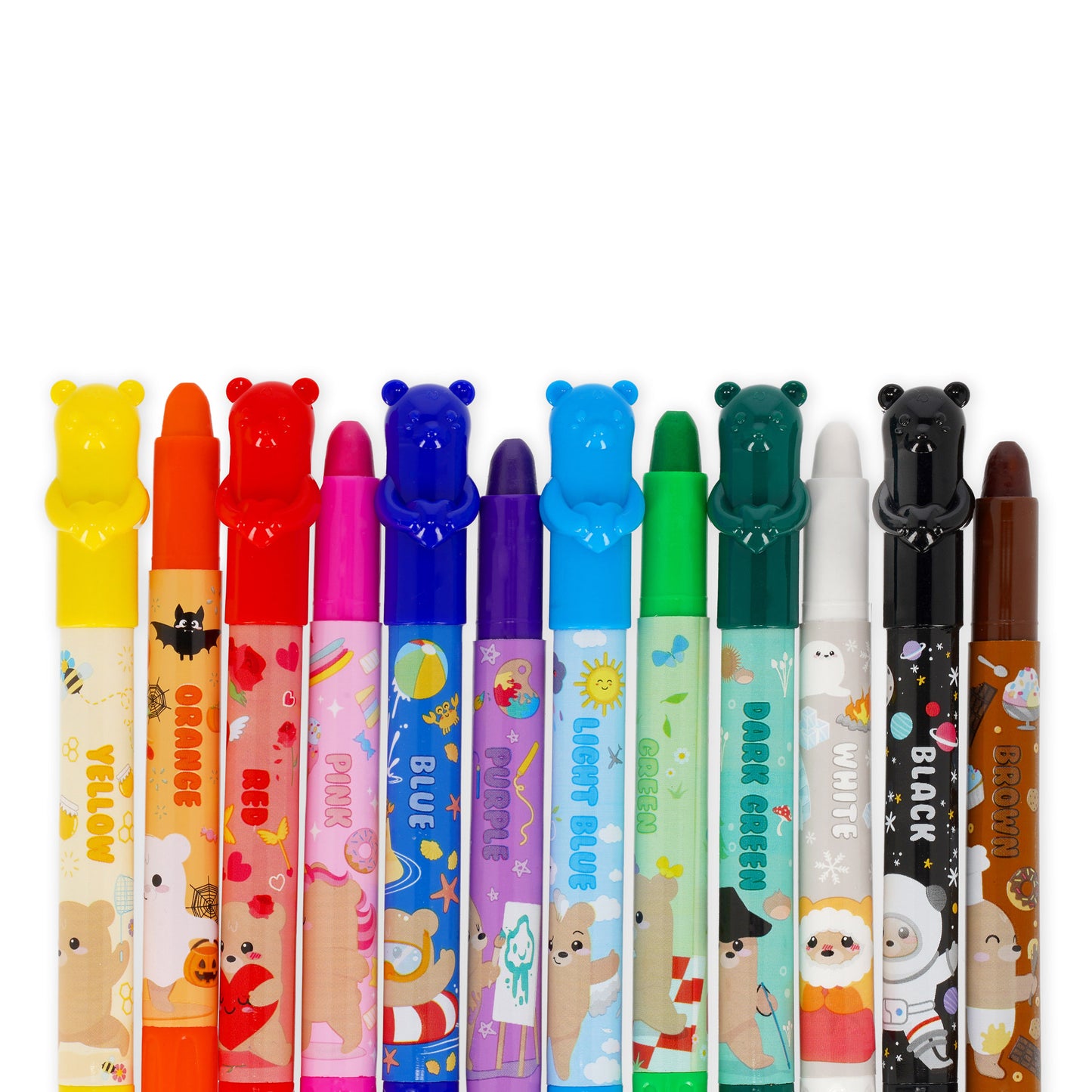 Set de 12 Crayons Gras Rotatifs - Teddy Friends