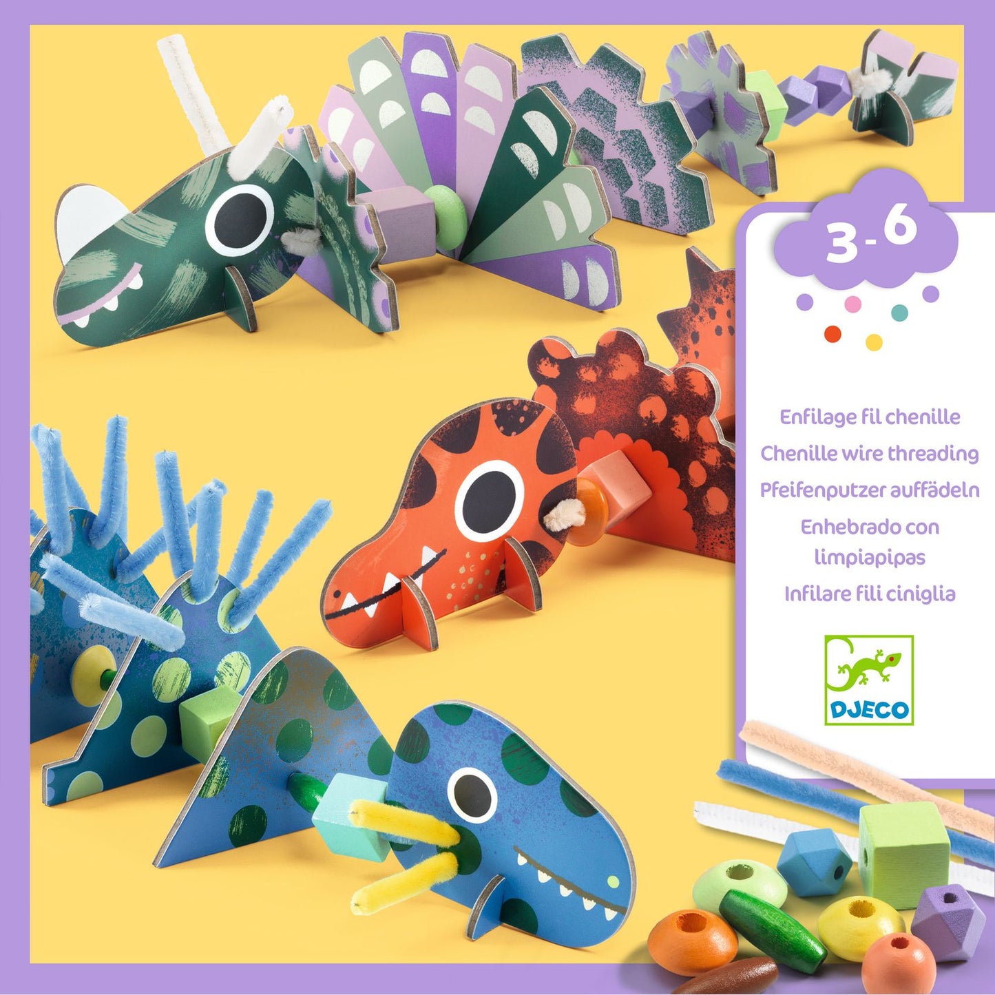 Enfilage fil chenille - Terribles Dinos