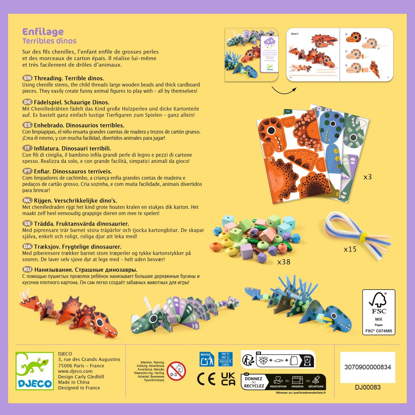 Enfilage fil chenille - Terribles Dinos