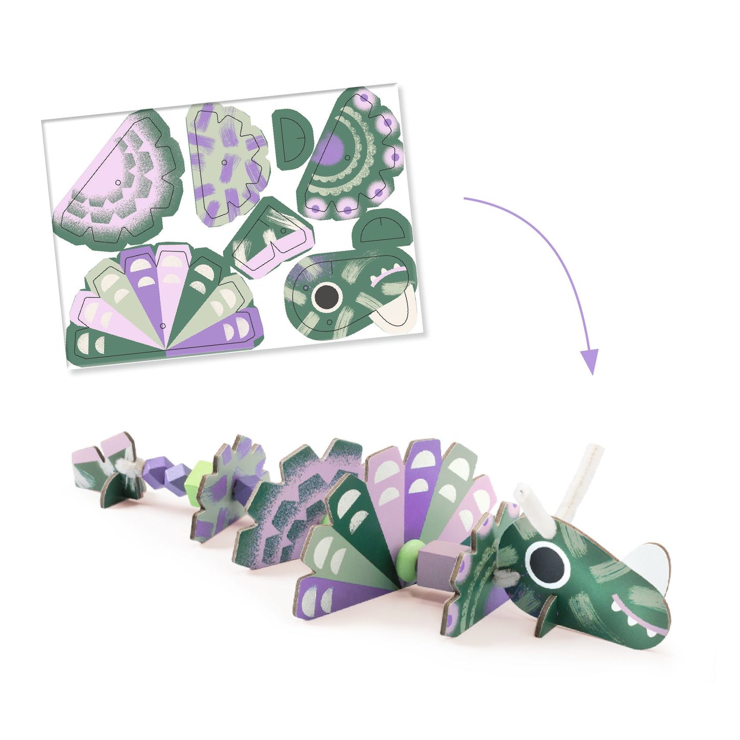 Enfilage fil chenille - Terribles Dinos