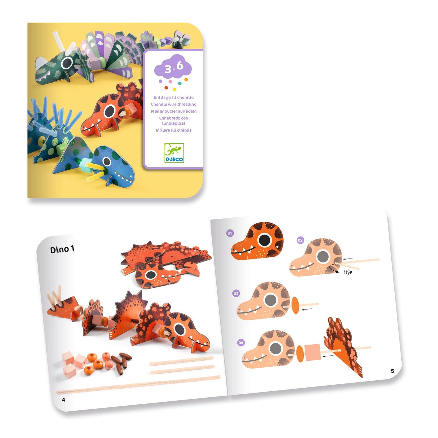 Enfilage fil chenille - Terribles Dinos