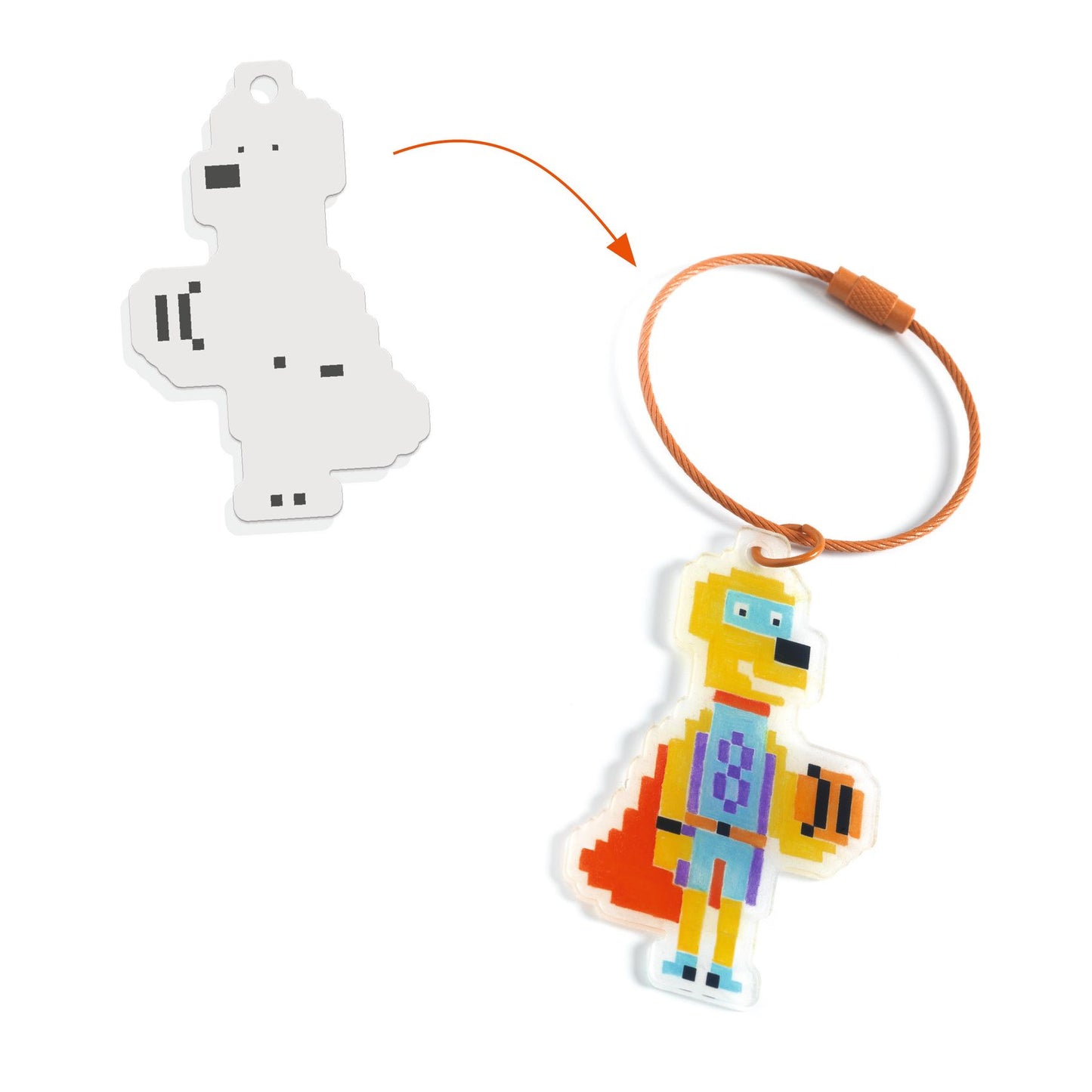 DIY Héros Pixel Art - 5 portes clés à fabriquer en plastique magique