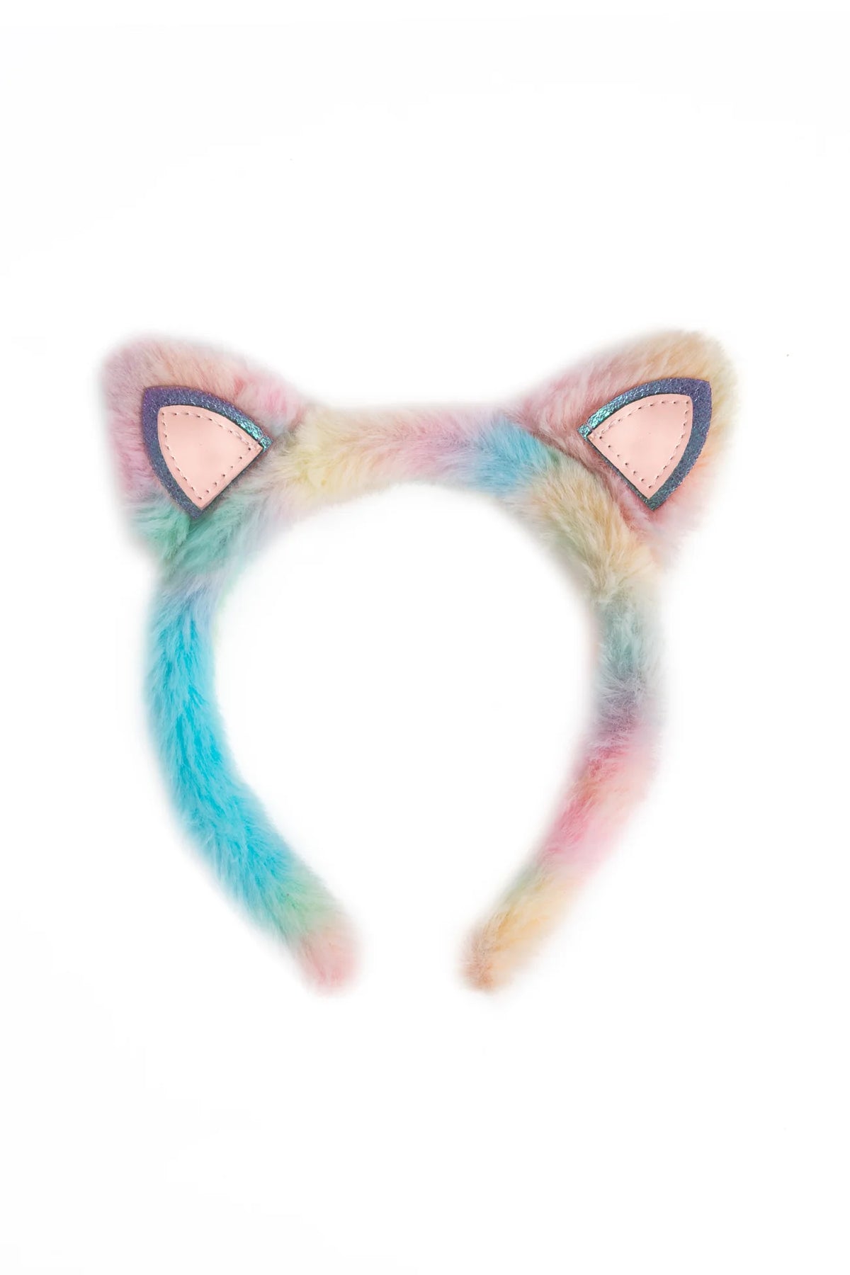 Serre-tête Kitty en fourrure arc-en-ciel
