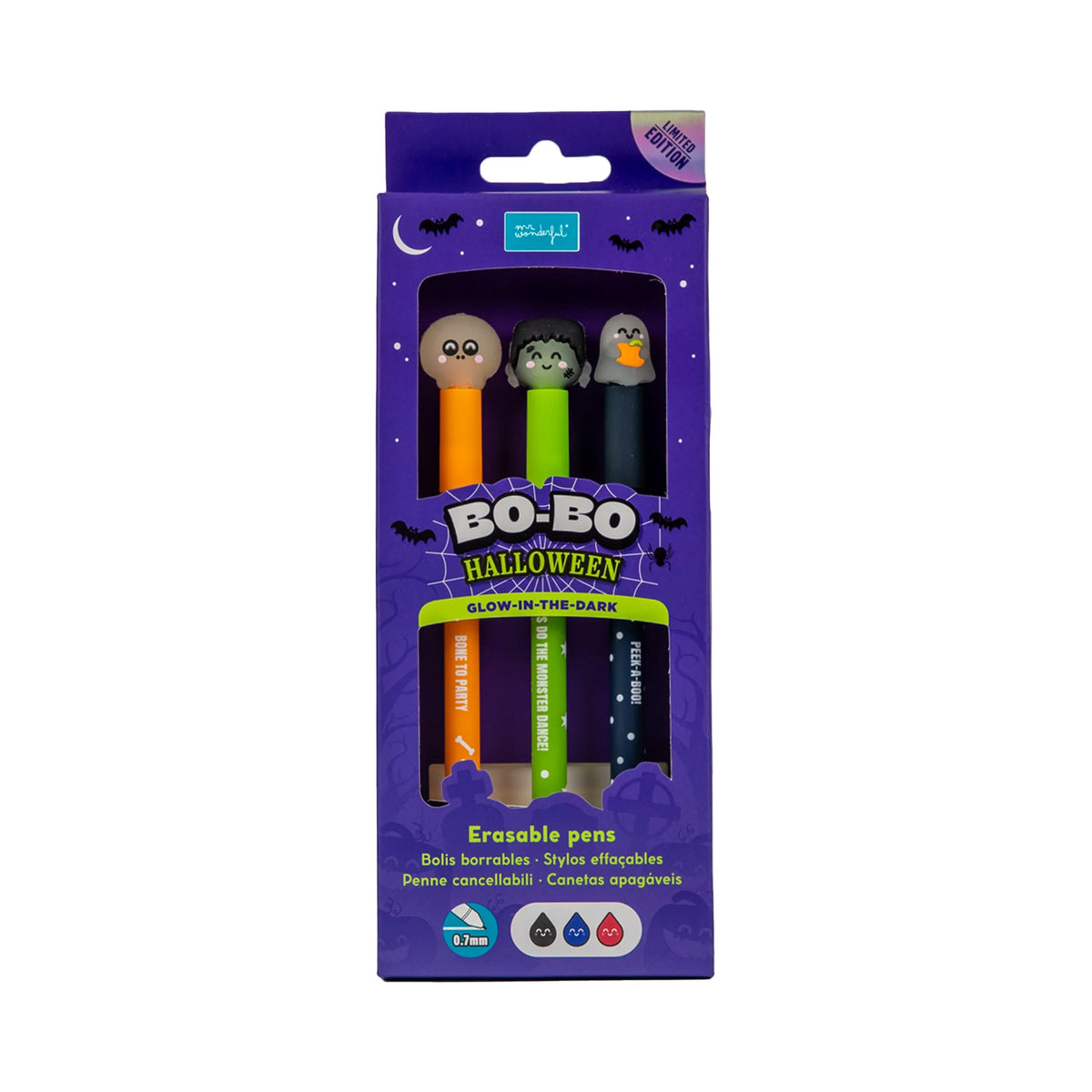 Set de 3 stylos effaçables Bo-Bo Halloween - Glow in the dark