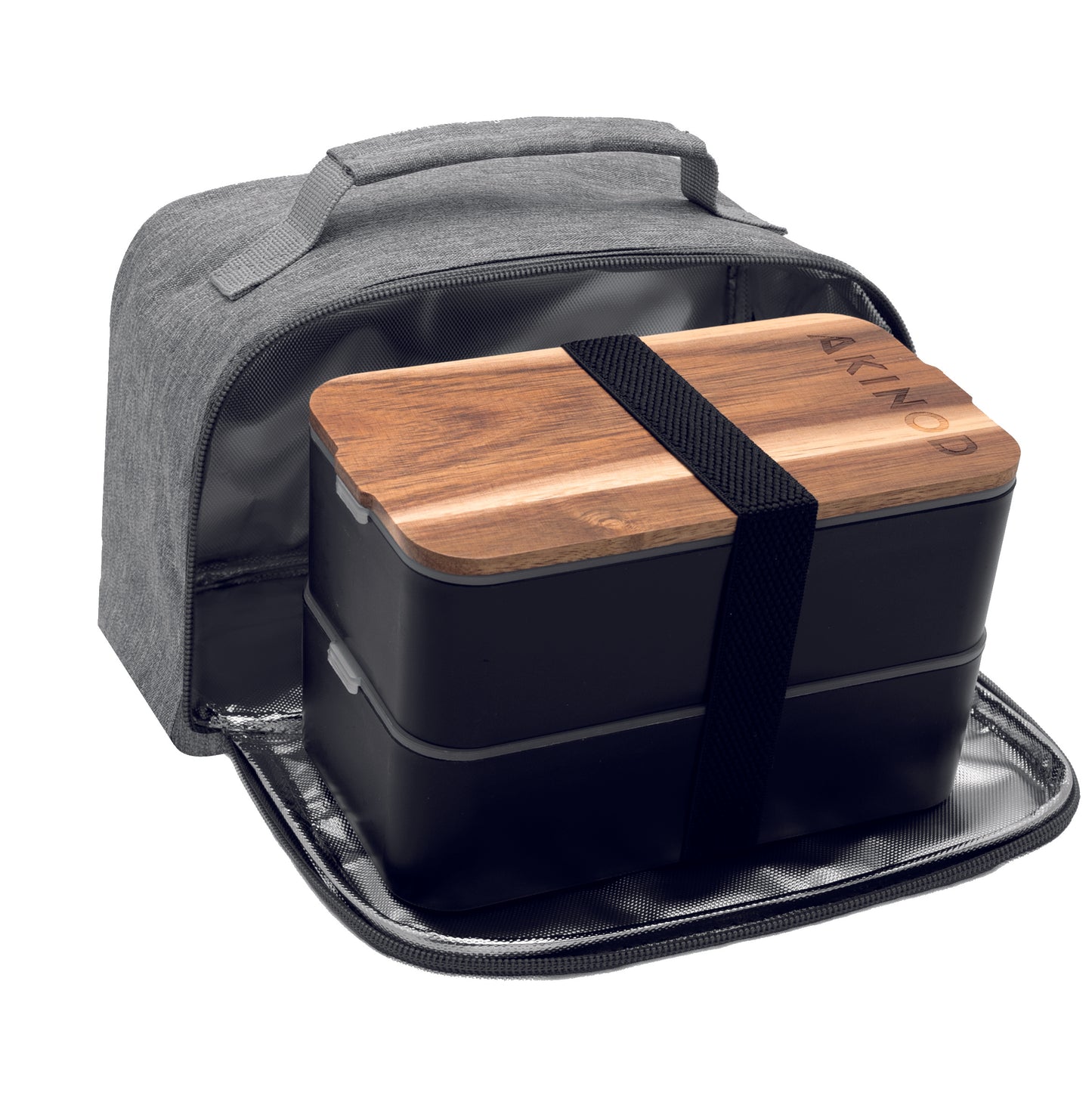 Bento + Lunch Bag Noir / Gris chiné