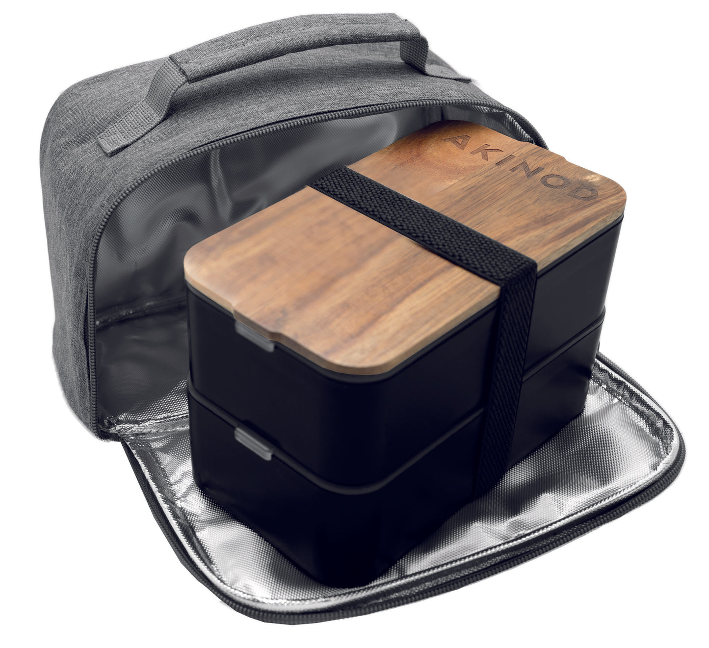 Bento + Lunch Bag Noir / Gris chiné