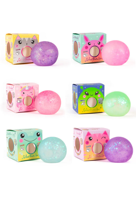 Balles squishy pailletées, 5 couleurs assorties