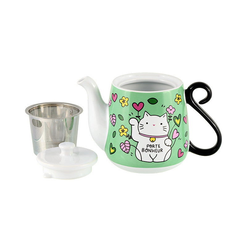 Théière Chat Bonheur + filtre