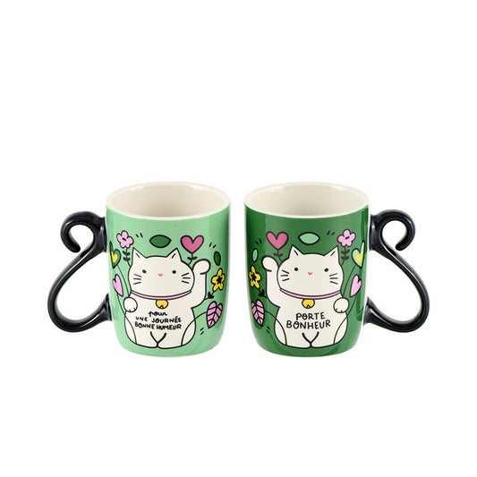 Set 2 tasses café Chat Bonheur