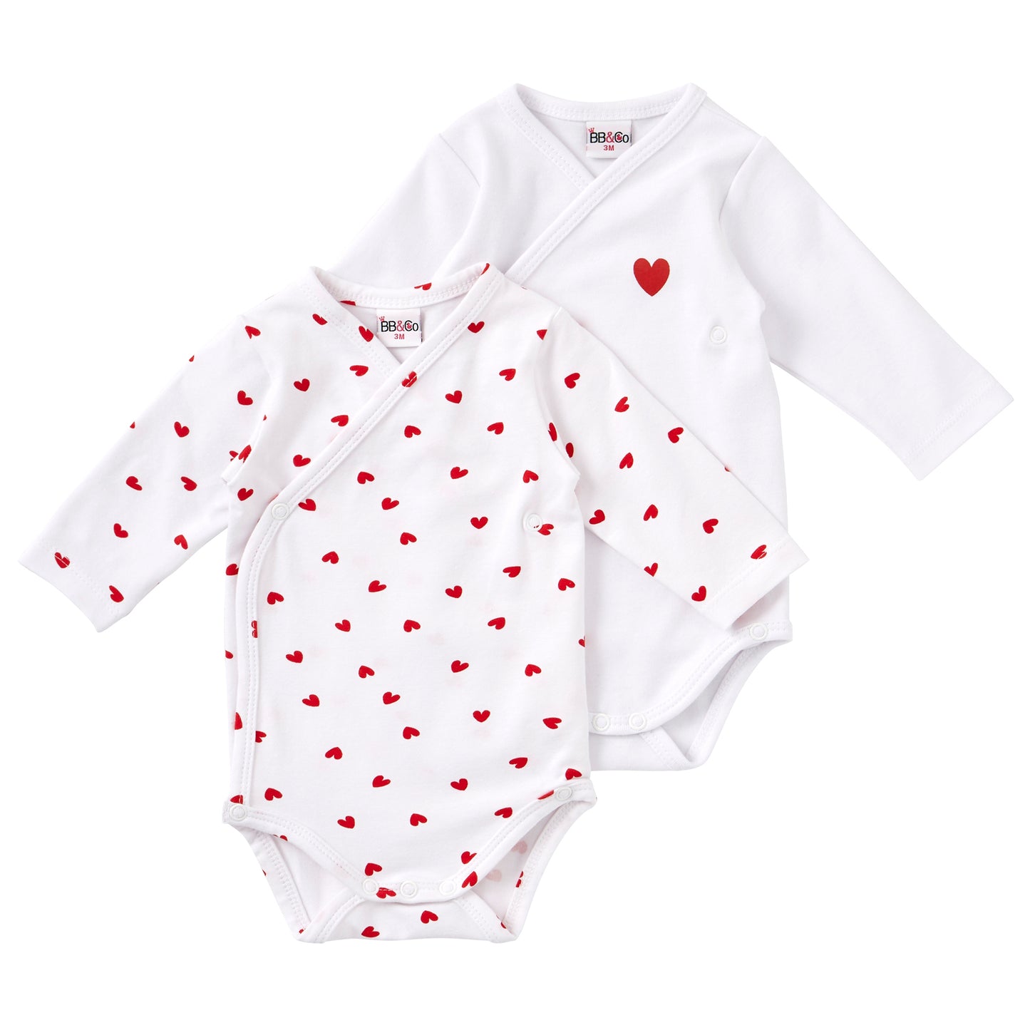 Lot 2 bodys croisés blanc + cœurs - Divers Tailles