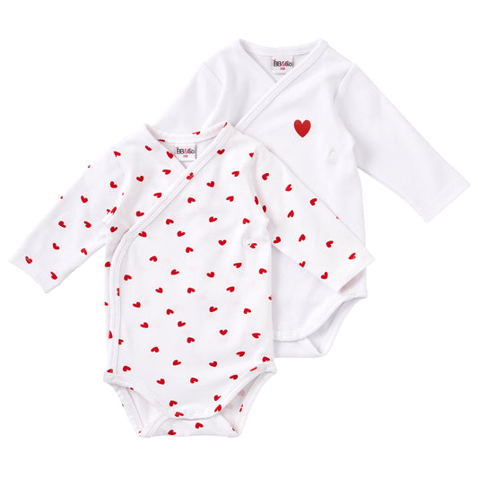 Lot 2 bodys croisés blanc + cœurs - Divers Tailles
