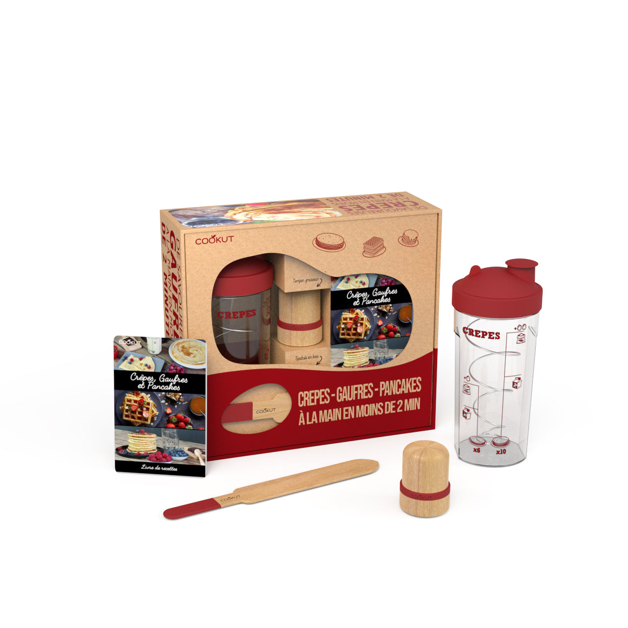 Coffret shaker à crêpes, pancakes, gaufres - Divers coloris