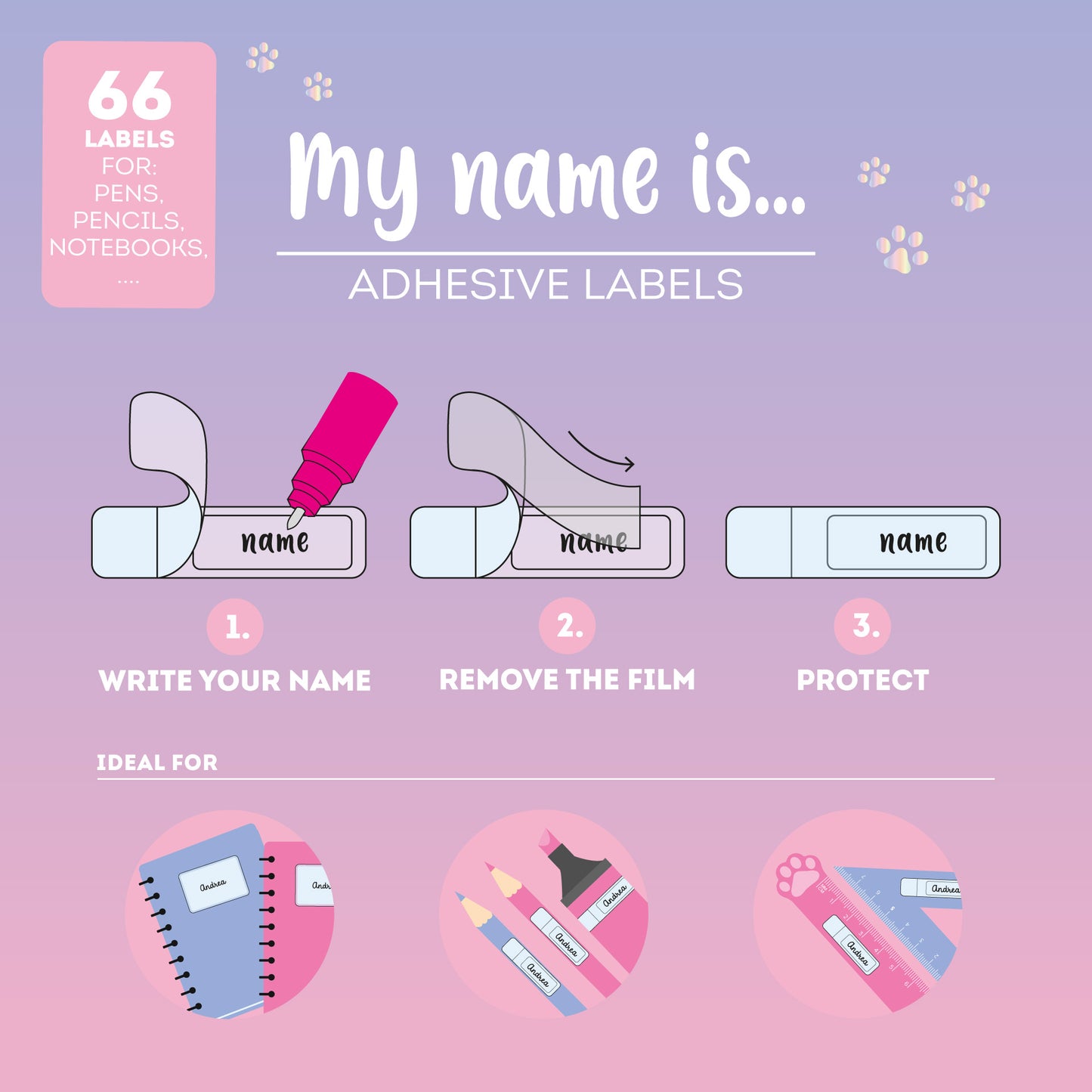 Étiquettes Adhésives avec Film Protecteur - Kitty