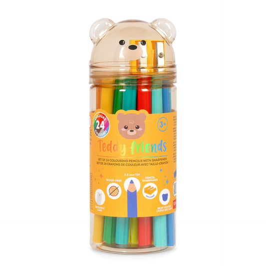 Set de 24 Crayons de Couleur avec Taille-crayon - Teddy Friends