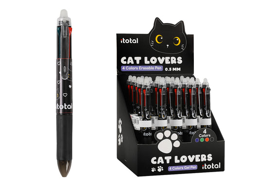 Stylo effaçable 4 couleurs Chat noir