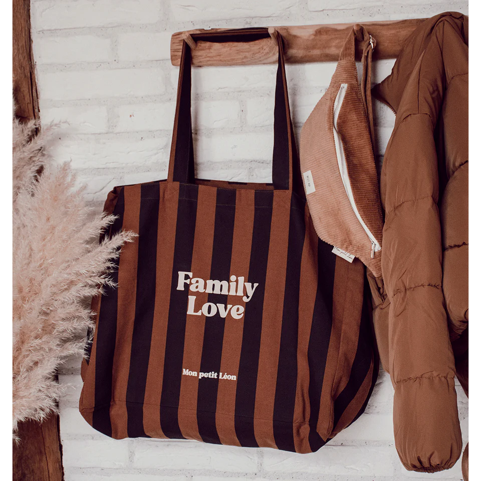 Cabas XXL Rayures marrons et noirs Family Love