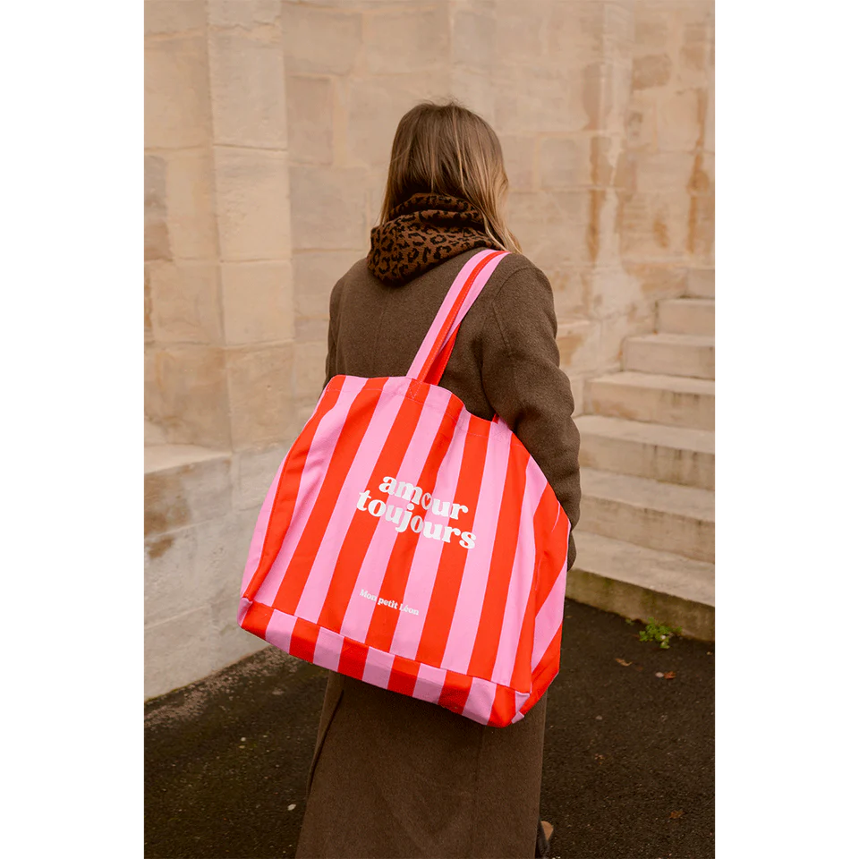Cabas XXL Rayures rose et rouge Amour toujours