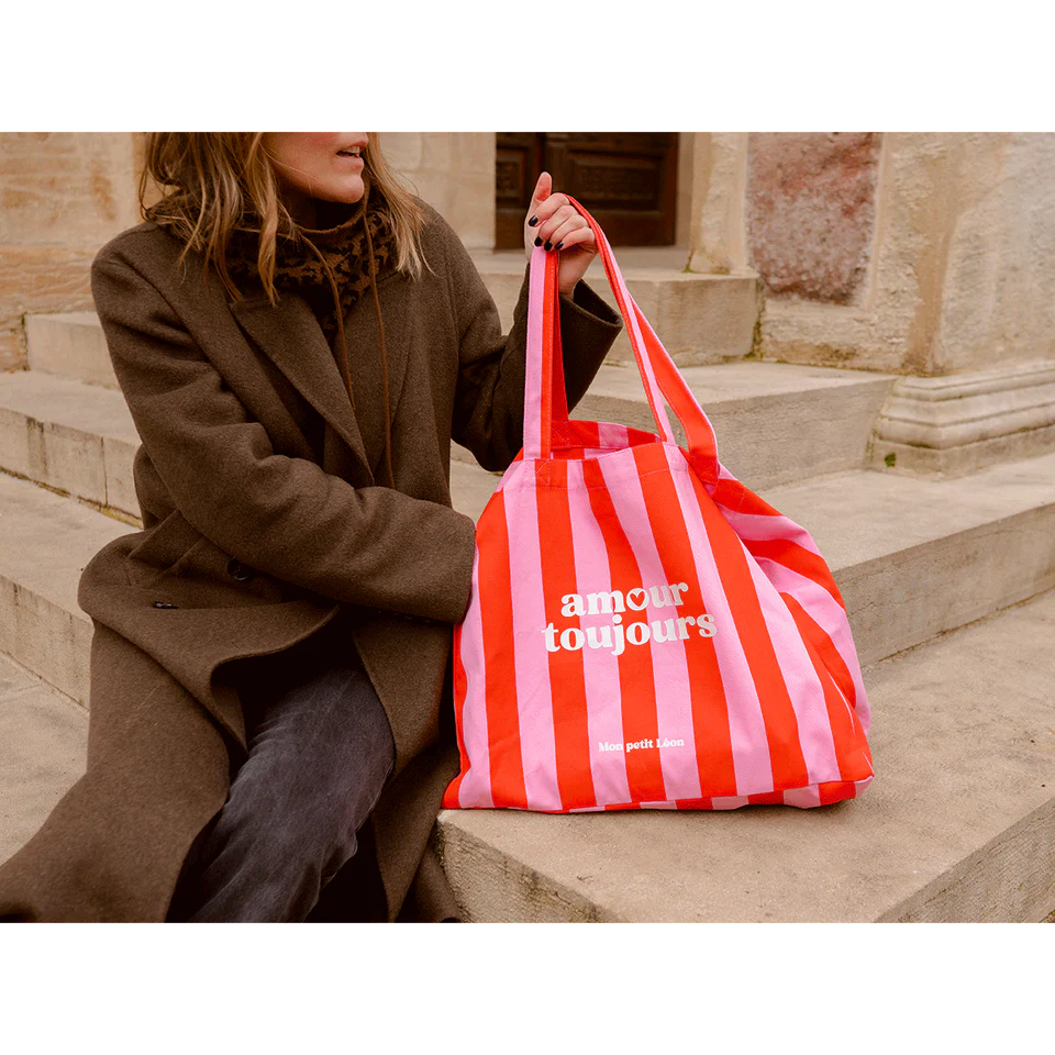 Cabas XXL Rayures rose et rouge Amour toujours