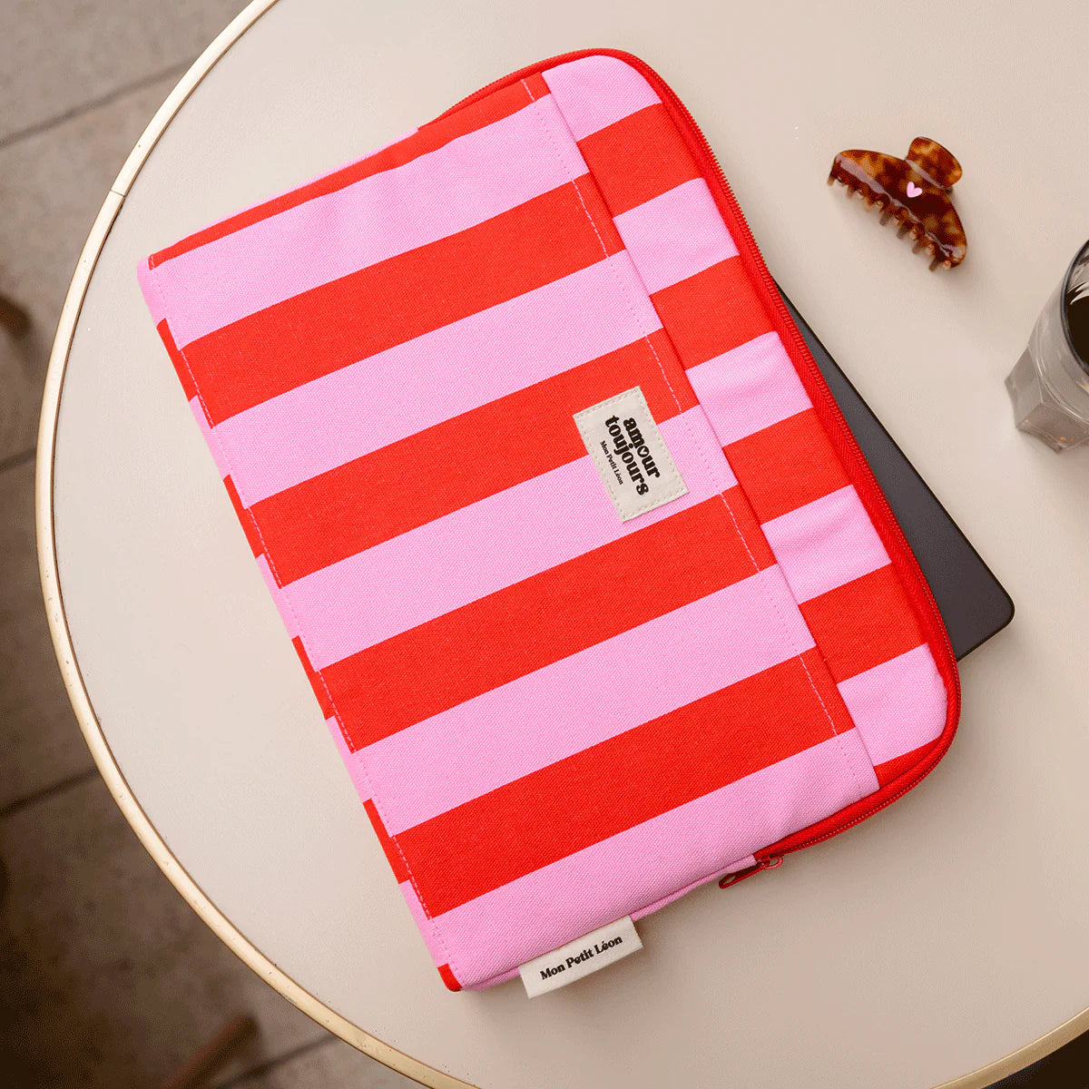 Housse d'ordinateur - Rayures rose et rouge