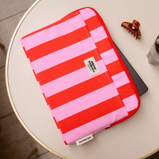 Housse d'ordinateur - Rayures rose et rouge